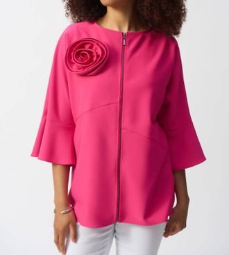 Joseph Ribkoff Rosette Detail Zip Front Jacket In Geranium