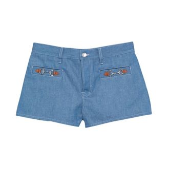 Gucci Denim Shorts, female, Blue, Size: W27 Cotton Shorts With Frontal Iconic Horsebits