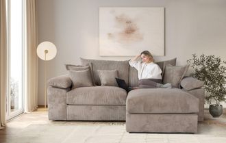 HOME AFFAIRE Ecksofa »Soft&Cosy XL L-Form, B: 246 cm« Mega-Sofa, Cord oder Chenille-Struktur, mit Federkern & 4 Zierkissen