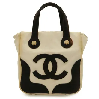 Chanel Black Ivory White Yellow Canvas Handbag Tote Bag (Pre-Owned)