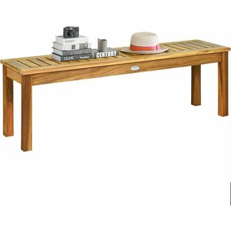 Costway Costway Banco De Madera De Acacia Para Patio, Banco Sin Respaldo De Exterior Con Asiento De Listones (sin Barra De Conexi&oacute;n)