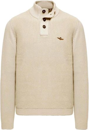 Aeronautica Trui met hoge kraag en knopen - Heren - Coltruien - Beige - M - Katoen - Truien & Vesten