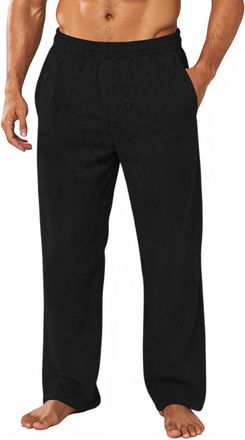 Generic Mens Fleece Pajama Pants Flannel Cotton Buffalo Plaid Comfy Lounge Pants PJ Bottoms with Pockets Black