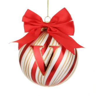 KASANOVA Pallina Natale con lettera V 10 cm Circus rosso