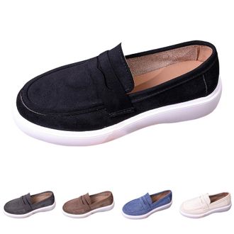 Generic Women Platform Slip On Loafers Comfortable Suede Wide Low Top Casual Shoes Fashion Round Toe Chunky Loafer Ladies Work Driving Walking Shoes Indoor Ou