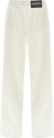 Balmain Monogram-Embroidered High-Waist Jeans - Cream