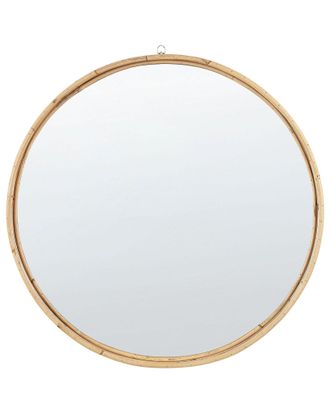 Beliani Specchio Da Parete Decorativo Con Cornice Rotonda In Rattan &Oslash; 60 Cm Barung