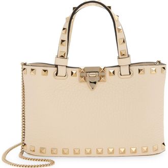 Valentino Garavani Mini Rockstud Leather Top Handle Bag in Light Ivory at Nordstrom