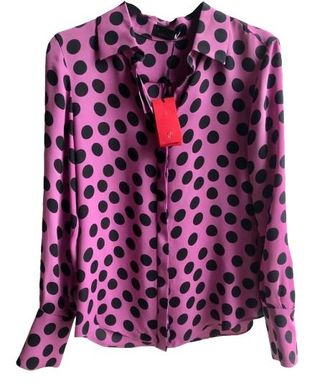 Carolina Herrera Pink And Black Polka Dot Silk Blouse Size S