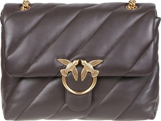 Pinko Brown Love Big Puff Maxi Quilt Sheepskin Bag