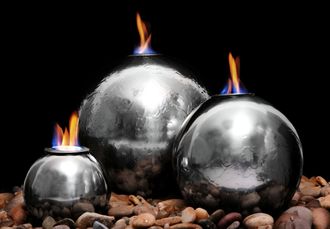 PRIMROSE Stainless Steel Fire & Water Feature Magma Triple Sphere H27cm
