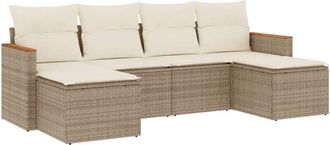 vidaXL Vidaxl - Juego De Sof&aacute;s Jard&iacute;n Con Cojines 6 Pzas Rat&aacute;n Sint&eacute;tico Beige