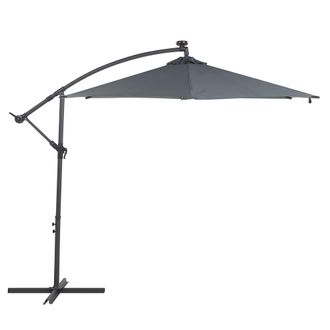 Beliani Beliani - Sombrilla De Jard&iacute;n De Poli&eacute;ster Gris Con Iluminaci&oacute;n Led &Oslash; 285 Cm Mecanismo De Manivela Poste De Aluminio Corval