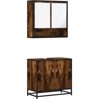 vidaXL Set De Muebles Ba&ntilde;o 2 Pzas Madera Contrachapada Roble Ahumado Vidaxl