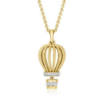 Ross-Simons Diamond Hot Air Balloon Pendant Necklace in 18kt Gold Over Sterling