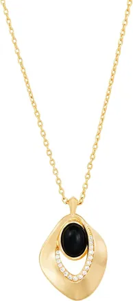 Savvy Cie Jewels GOLD PLATED OVER BRASS BLACK AGATE GEOMETRIC NECKLACE