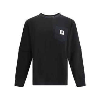 sacai Hoodies & sweatvesten, Heren, Zwart, M, Katoen, The WIP Cotton Jersey L/S T-Shirt