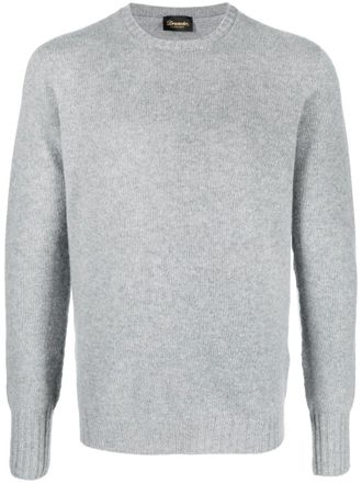 Drumohr Light Grey Ribbed Hem Crew Neck Wool Sweater