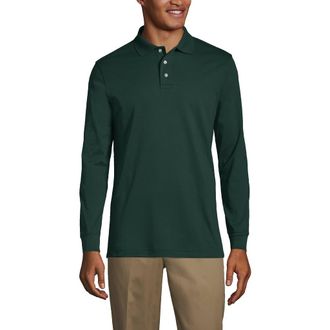 Lands End School Uniform Long Sleeve Interlock Polo Shirt in Evergreen at Nordstrom, Size Small