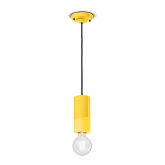 Ferroluce Pendant Lamp Pi Lemon Yellow wide cylinder