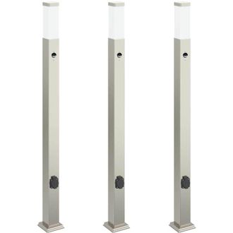 vidaXL Bollard Lights with Sensor&Outlet 3 pcs 110 cm Stainless Steel IP44 vidaXL