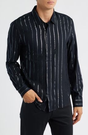 John Varvatos Rodney Print Covered Placket Button-Up Shirt in Black at Nordstrom, Size Medium