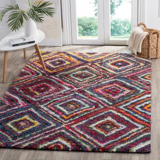 Safavieh Fiesta Shag Machine Made Area Rug, Multi Bohemian Style Easy Care