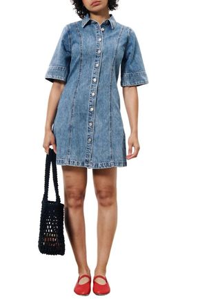 FRNCH Ellyne Denim Buttoned Mini Dress In Blue