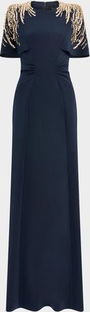Jenny Packham Embellished Petal-Sleeve Trumpet Gown