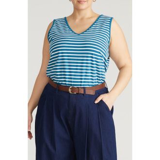Universal Standard Double V Stretch Cotton Tank in Ink Blue at Nordstrom, Size Xxx-Large