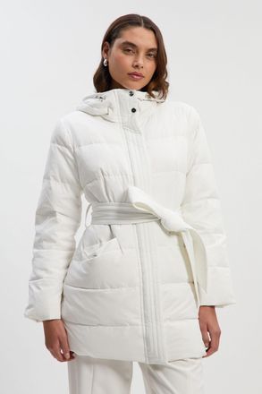 Karen Millen Womens Real Down Belted Midi Coat - Cream Nylon - Size 12 UK