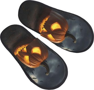 Generic Fluffy Slippers Halloween Pumpkin Printing Slippers Washable Comfy Slides For Travel Party Bathroom M