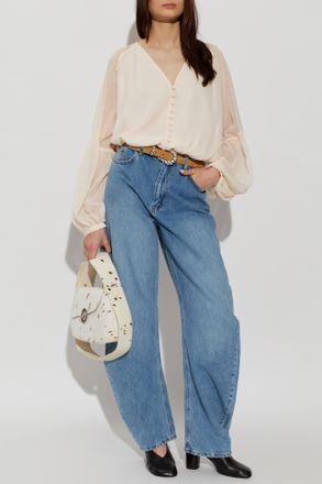 Rotate V-neck Top, Womens, Cream