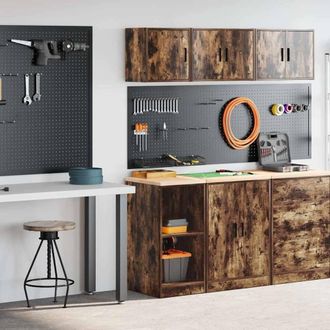 Berkfield Home Garage Cabinets 2 pcs Smoked Oak Engineered Wood in Brown