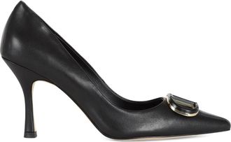Twinset Leren Logo Plaat Hakken - Dames - Pumps - Zwart - 40 EU - Leer - Schoenen