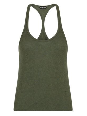 Tom Ford Ribbed Texture Racerback Silk-Cupro Tank Top