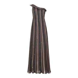 D.exterior Abito lungo monospalla in maglia di cristalli - - Dresses - Donna - Marrone - S