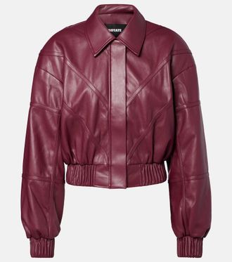Rotate Cropped faux leather bomber jacket