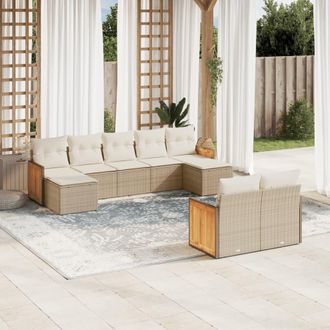 vidaXL Set De Sof&aacute;s De Jard&iacute;n 9 Pzas Con Cojines Rat&aacute;n Sint&eacute;tico Beige Vidaxl