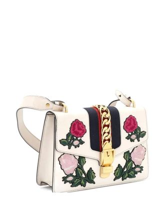 Gucci Sylvie Embroidered Leather Small shoulder bag - women - Calf Leather/Leather - One Size - Neutrals