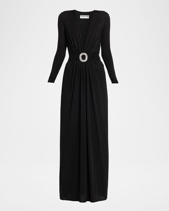 La Petite Robe Di Chiara Boni Kalin Sugar Embellished V-Neck Gown