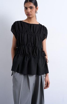 Topshop Channeled Side Tie Top in Black at Nordstrom, Size 10 Us