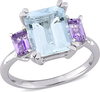 Mimi & Max 3 2/3ct TGW Aquamarine Rose de France 3-Stone Engagement Ring Sterling Silver
