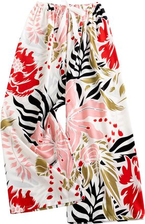 Generic Womens Pajama Bottoms Drawstring Elastic Waist Cropped Trousers Floral Printed Wide Leg Lounge Pants Casual Loose Fit Comfortable Sleep Pants for All 