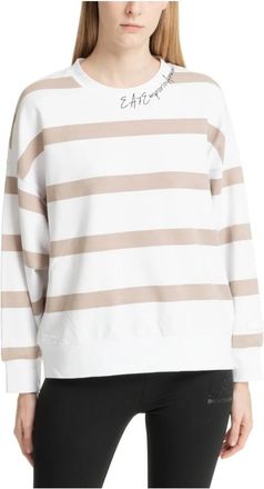 Emporio Armani Emporio Armani Ea7, Hoodies & sweatvesten, Dames, Wit, M, Katoen, Gestreept Multikleur Logo Geborduurde Sweatshirt