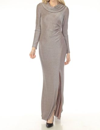Joseph Ribkoff Shimmery Cowl Neck Maxi Evening Dress In Taupe
