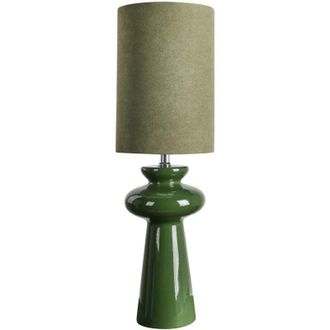 Beliani Lampada da comodino moderna con paralume in tessuto finto scamosciato di forma irregolare e base in ceramica verde oliva Oteros