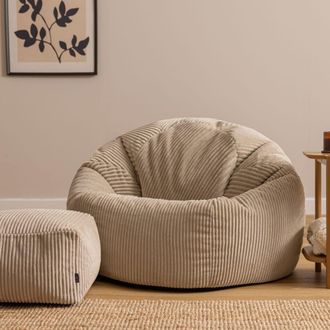 Icon Brand Puf cl&aacute;sico sill&oacute;n grande xl y reposapi&eacute;s cuadrado de pana beige