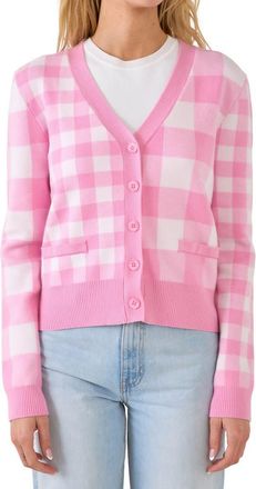English Factory Gingham Knit Cardigan in Pink at Nordstrom, Size Small