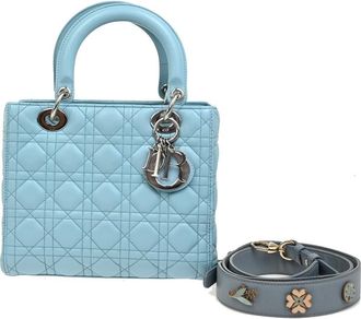 Dior Lady Dior Bag Leather Blue Leather Bag (Pre-Owned)